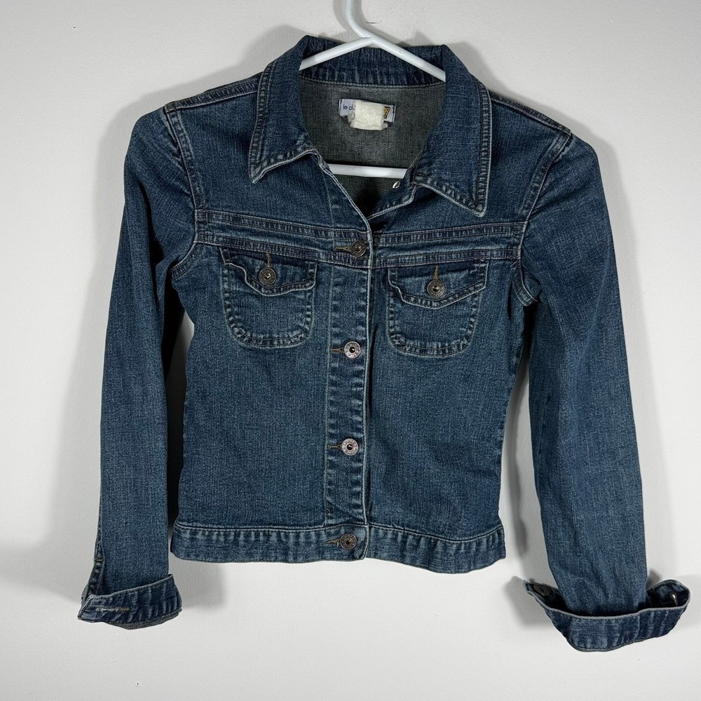 Le Chateau Junior Girl Denim Jacket Dark Wash Blue Y2K Button Up Size Large
